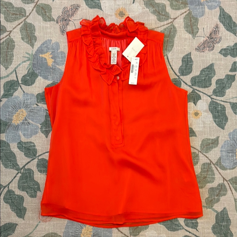 J. Crew Red Ruffled Sleeveless Blouse